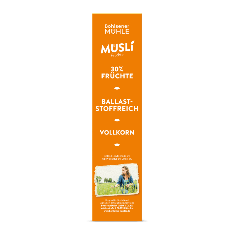 Bohlsener Mühle Musli Früchte mit 30% Früchten und Ballaststoffen.