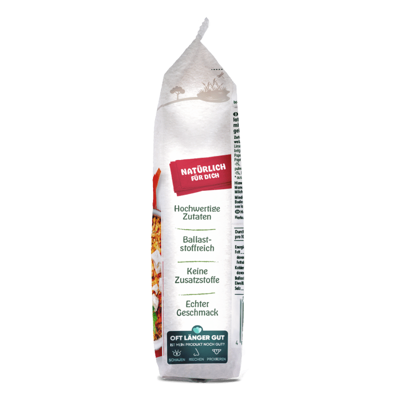 Bohlsener Mühle Produktverpackung mit hochwertigen Zutaten und ballaststoffreicher Mischung.