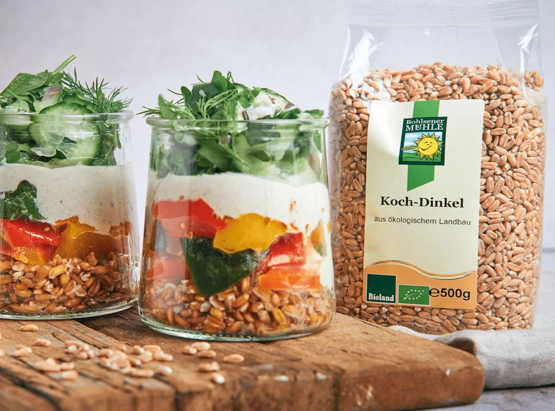 Rezept für Schichtsalat mit Kochdinkel