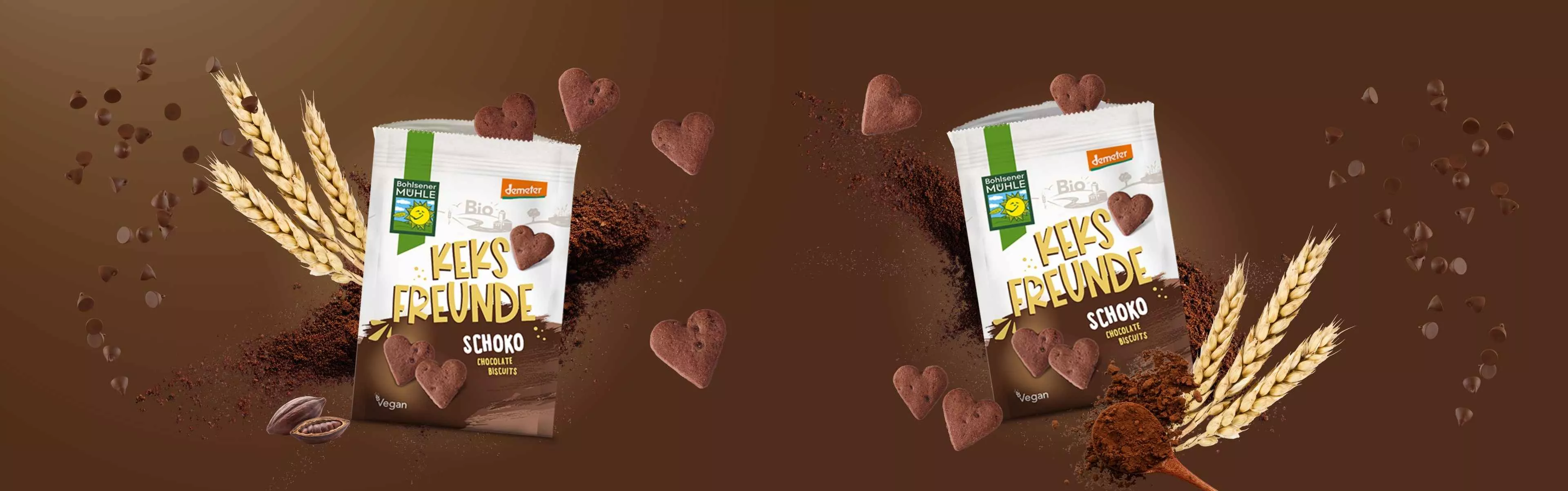 Bohlsener Mühle Keksfreunde Schoko mit herzförmigen Keksen und Kaffeebohnen.