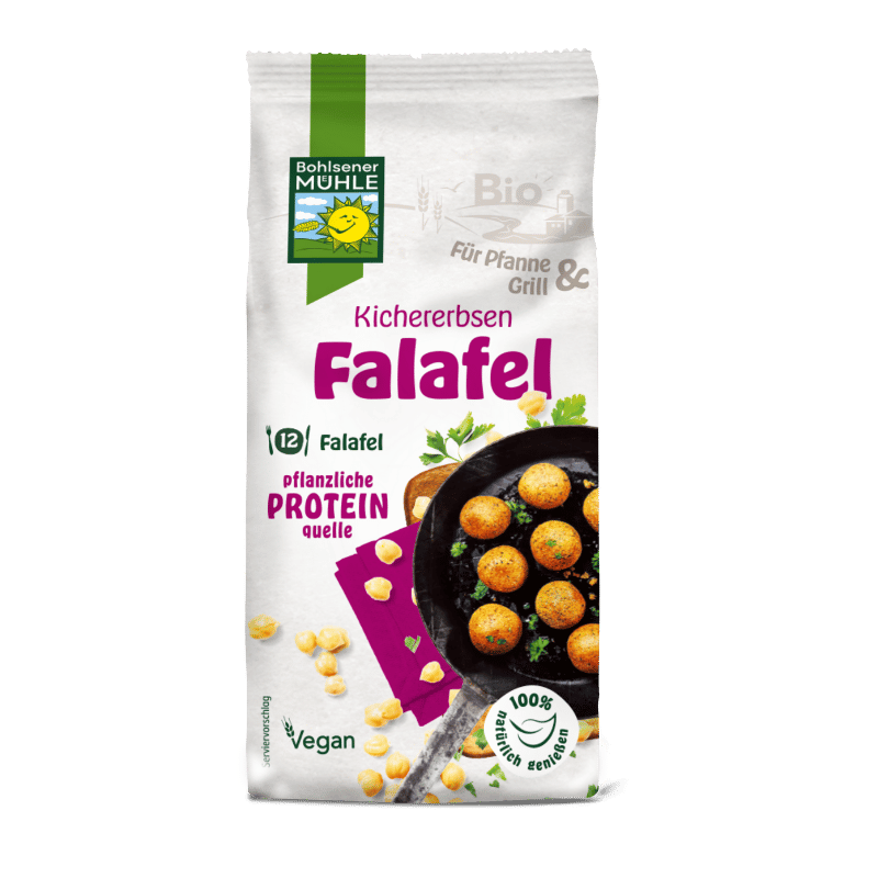 Bohlsener Mühle Kichererbsen Falafel-Paket. Vegane Proteinquelle, geeignet zum Braten oder Grillen. Enthält 100 % natürliche Inhaltsstoffe.