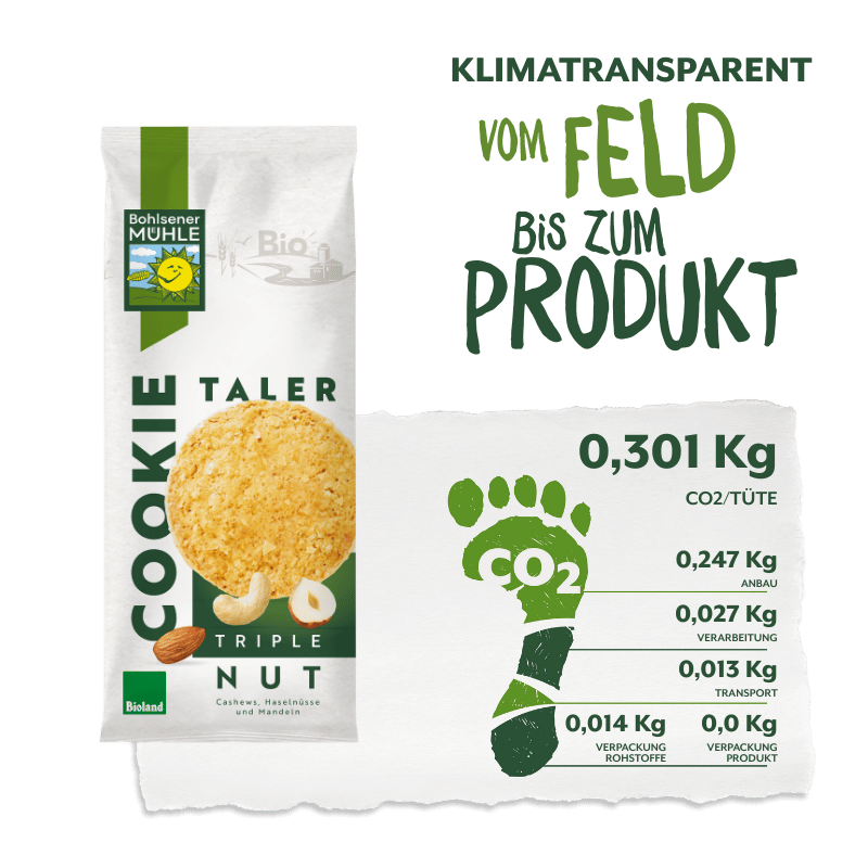 Bohlsener Mühle Kekstaler Triple Nut mit Cashews, Haselnüssen und Mandeln.