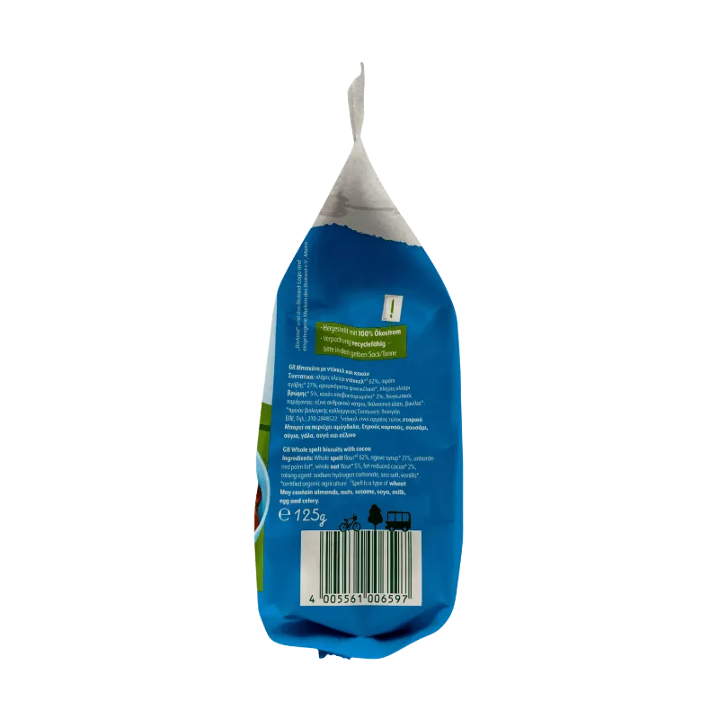 Rückansicht der Bohlsener Mühle Cookie Verpackung mit Zutatenliste.