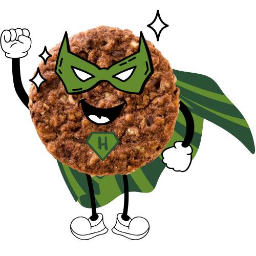 Bohlsener Mühle Cookie mit Superhelden-Motiv und grünem Umhang.
