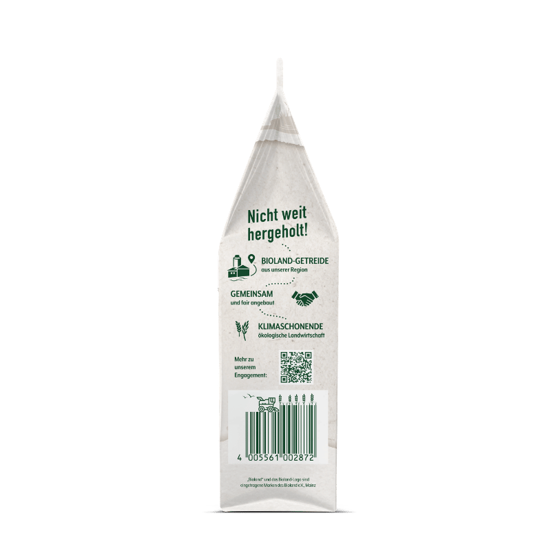 Verpackung von Bohlsener Mühle Bioland-Getreide mit regionalen Informationen.