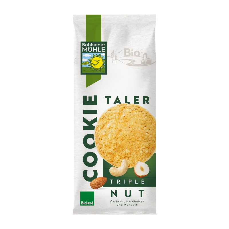 Bohlsener Mühle Kekstaler Triple Nut mit Cashews, Haselnüssen und Mandeln.