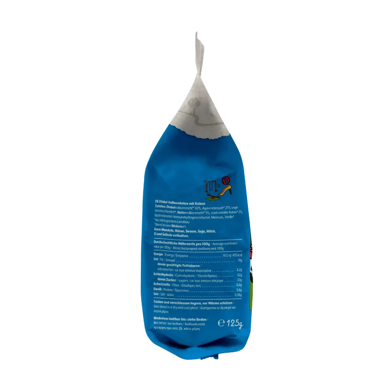 Bohlsener Mühle Vollkornkekse mit Kakao in blauer Verpackung.