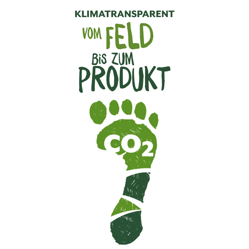 Bohlsener Mühle Klimatransparent mit CO2 Fußabdruck vom Feld bis zum Produkt.