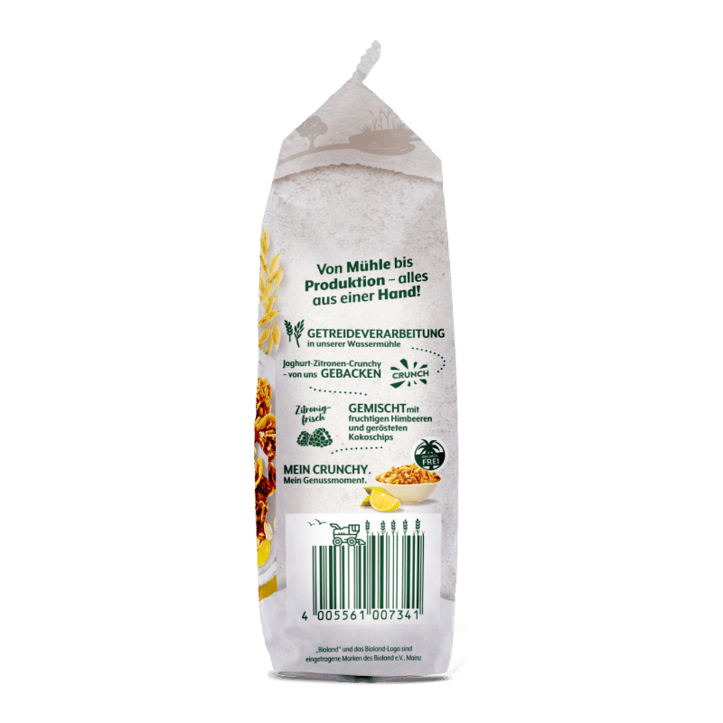 Bohlsener Mühle Joghurt-Zitronen-Crunchy in umweltfreundlicher Verpackung.