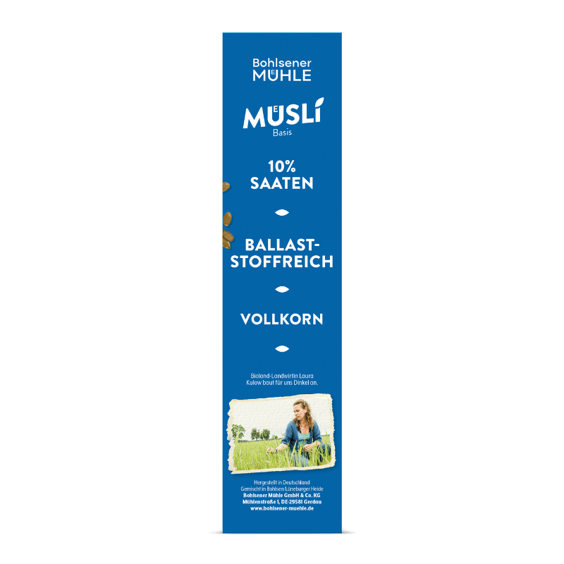 Bohlsener Mühle Müslipackung mit 10% Saaten und ballaststoffreicher Vollkornmischung.