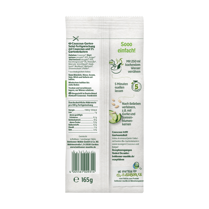 Bohlsener Mühle Couscous-Garten-Salat-Fertigmischung in einer 165g Packung.