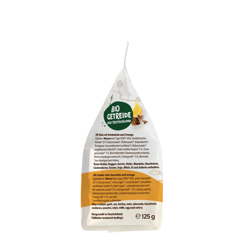 Bohlsener Mühle Bio Kekse mit Schokolade und Orange in der Verpackung.